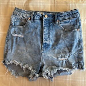 Free People High Rise CRVY Frayed Distressed Jean Denim Shorts Size 28